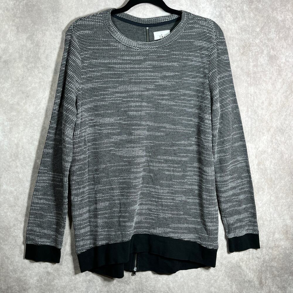 Lou & Grey Fuzzyweave Sweater Womens Large Gray Back‎ Zip Long Sleeves Casual